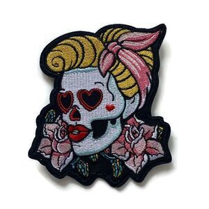 Pinup Blonde Sugar Skull Embroidered Patch